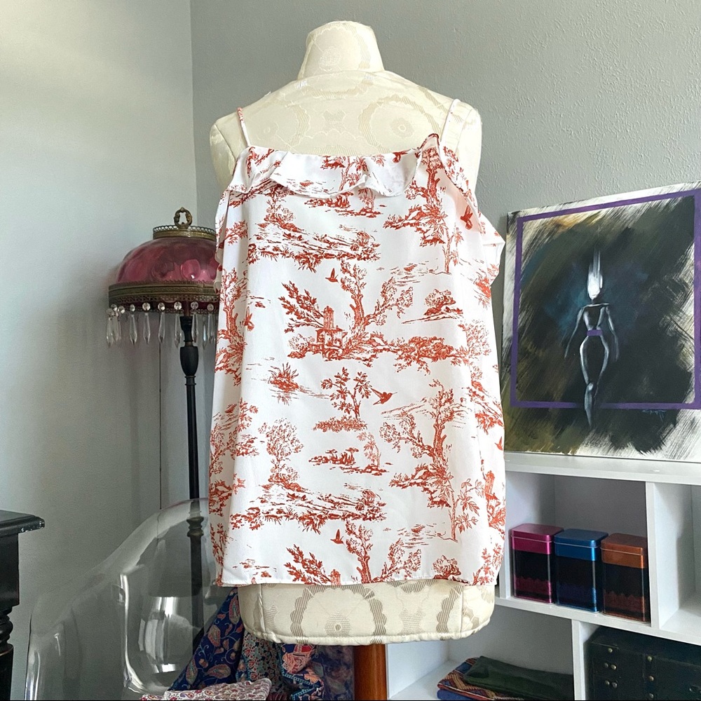 Bar III White and Red Printed Blouse